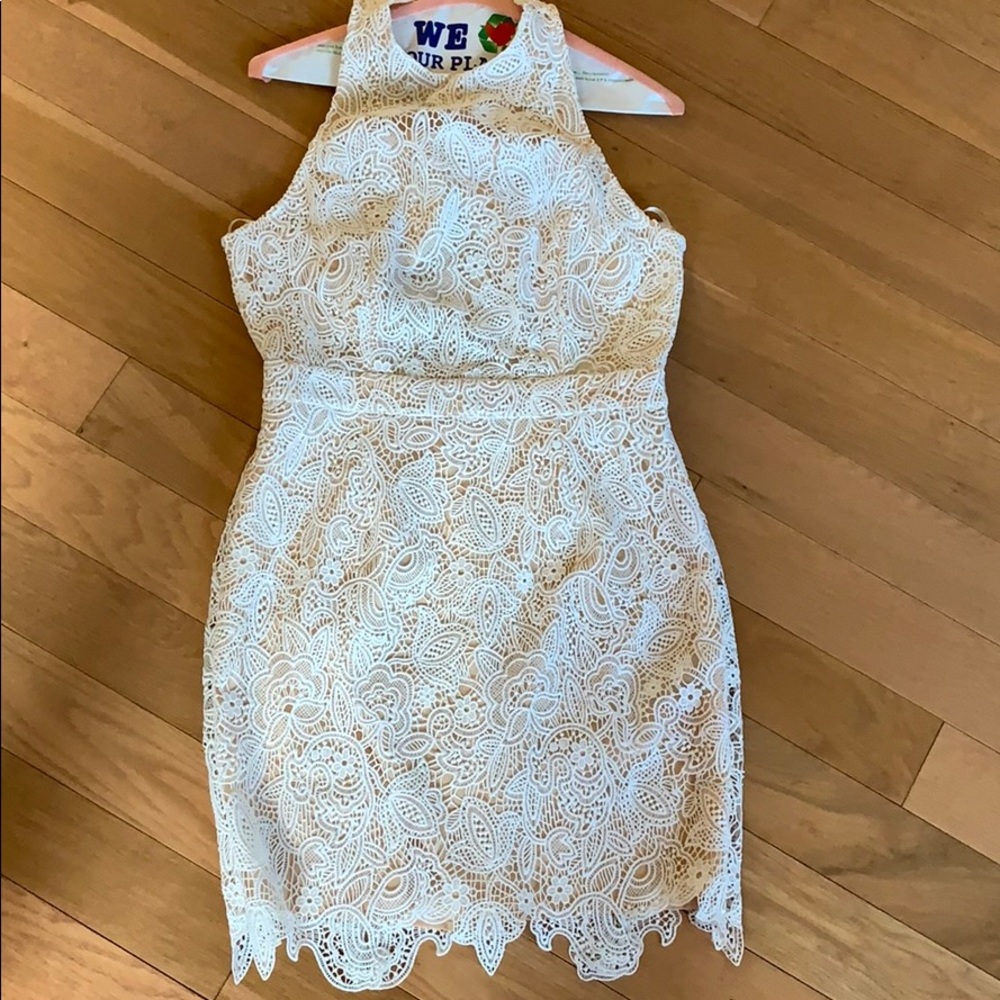 By the way open back white lace dress!